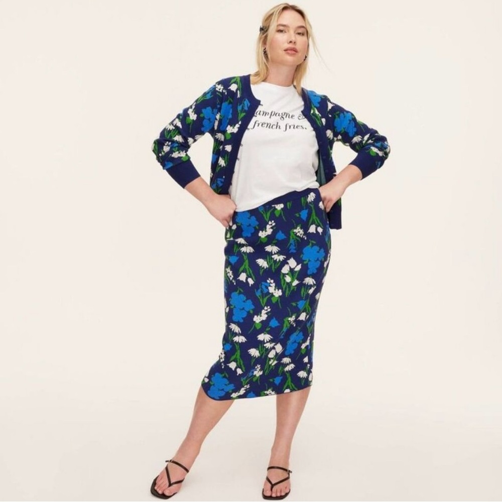 kate spade Navy Blue Floral Midi Skirt